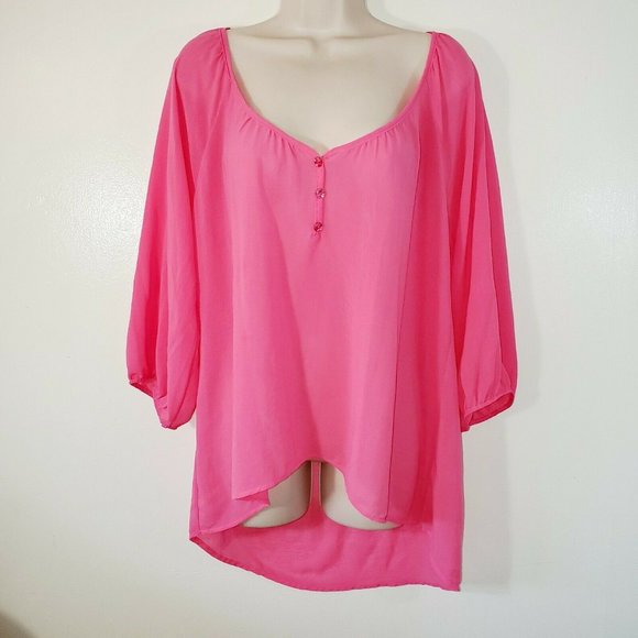 Point Womans Large Blouse Sheer Pink Vneck Button - Picture 2 of 8